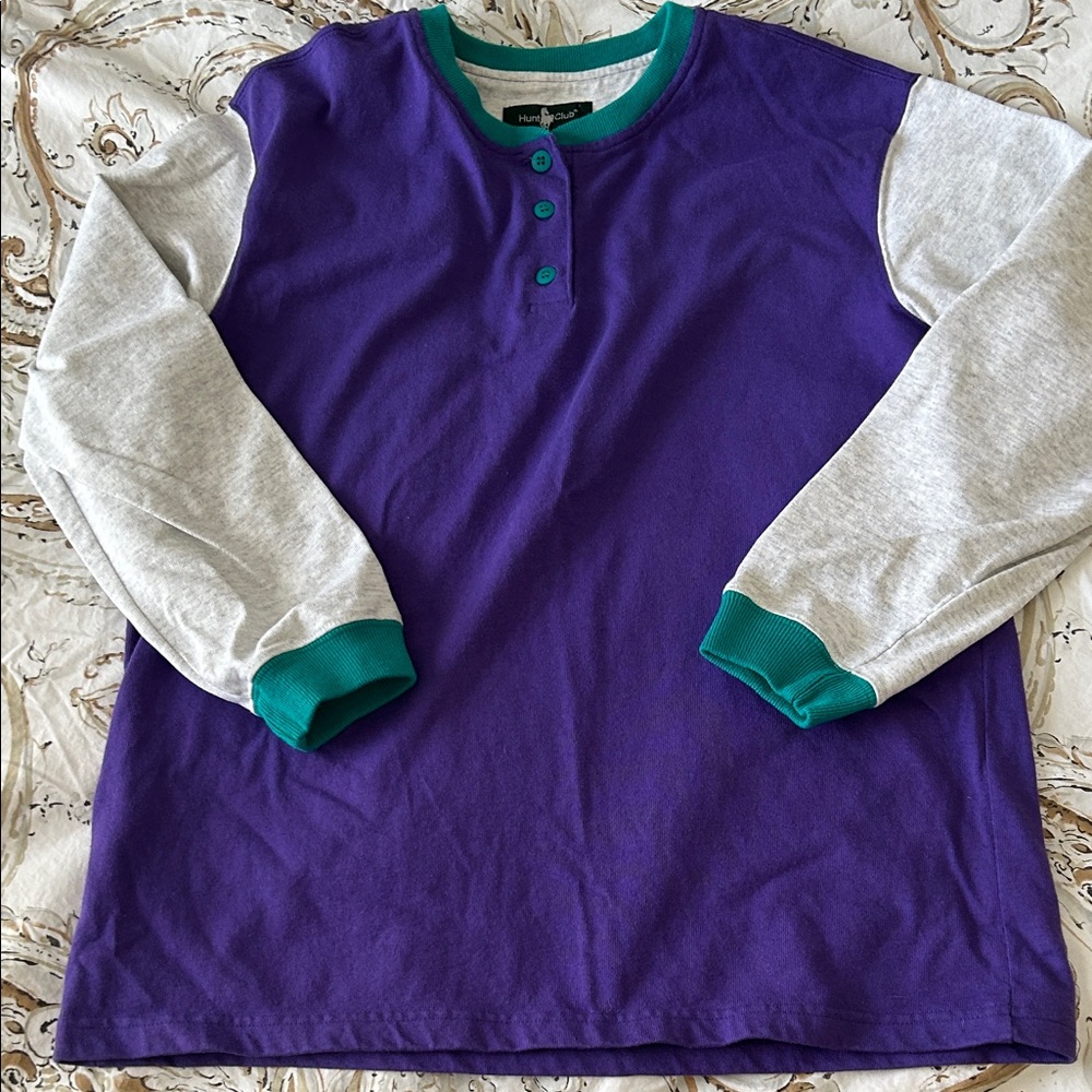 Hunt Club Henley purple teal and gray 
100% cotton long sleeve T-shirt